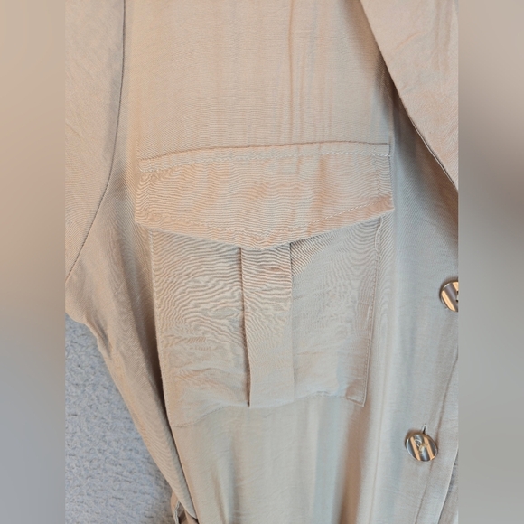 Ellen Tracy Midi Shirt Dress Sz M Tan Front Button Pockets Belted Casual Comfort - Picture 8 of 13